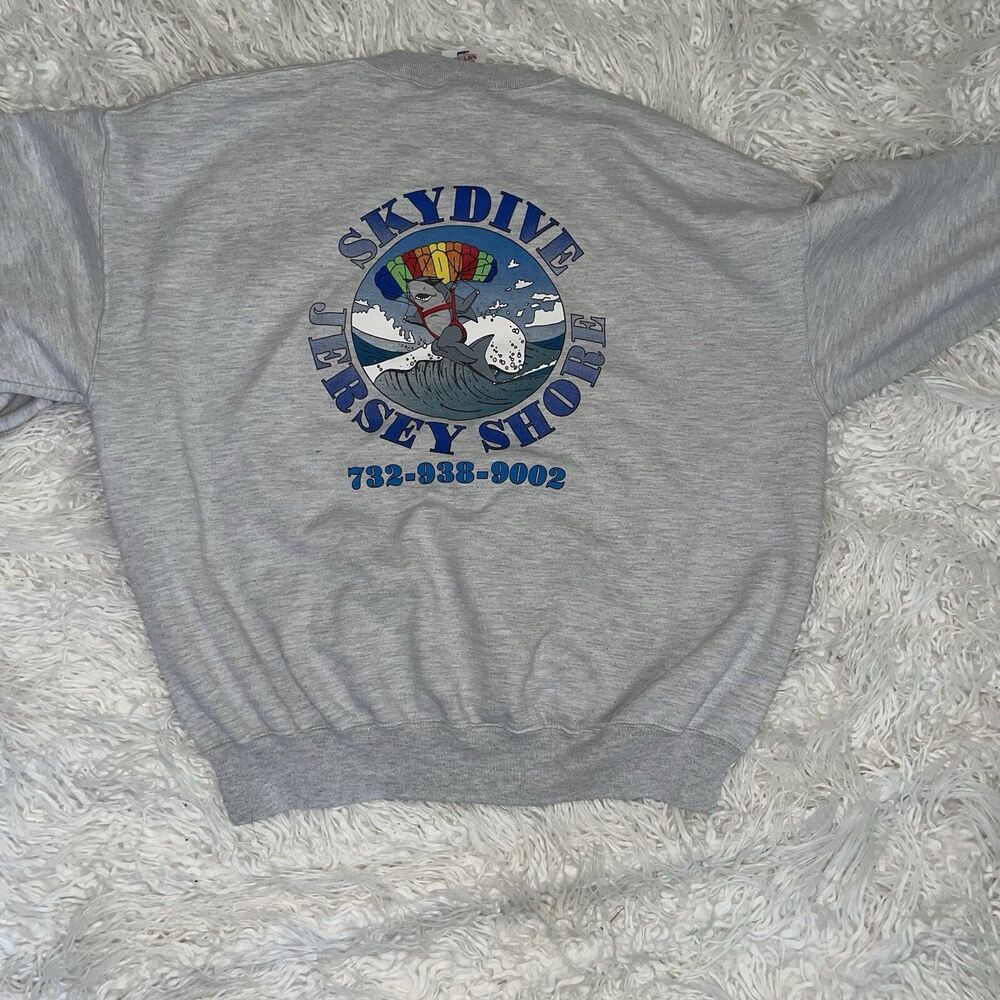 Vintage Sky Dive Jersey Shore Crew Neck Sweatshirt Size XL Jerzees Stained
